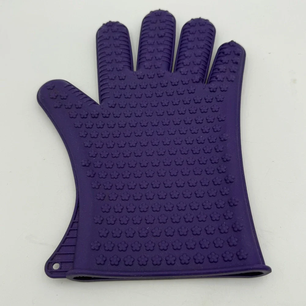 Purple Silicone Heat Resistant Oven Mitts Textured Non Slip Kitchen Gloves Pair